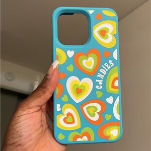 iPhone 15 /14 pro max soft protective silicone blue multi color hearts case